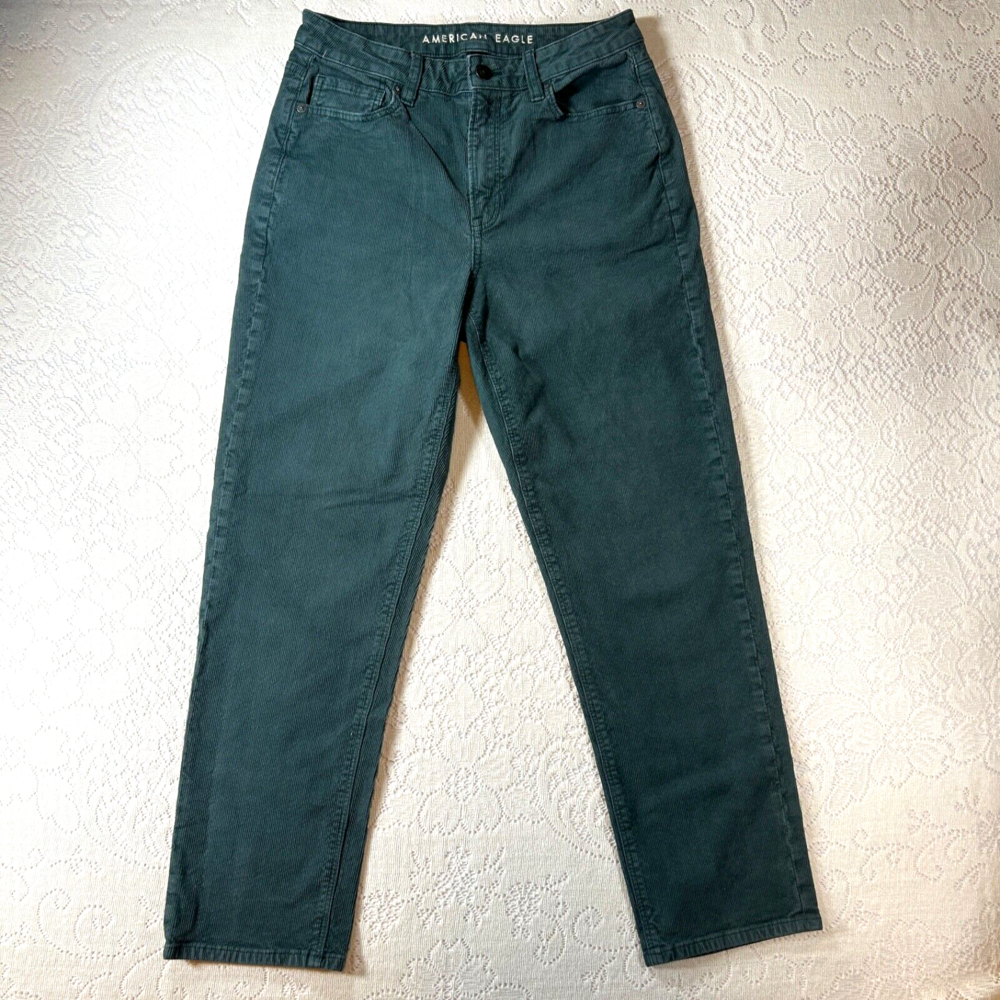 American Eagle Jeans Womens 6 Gray Straight High Rise Mom Corduroy Stretch